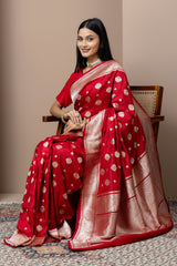 Red Kadhwa Saree with Floral Border