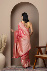 Tomato Pink Floral Silk Saree