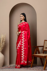 Sindoori Red Zari Satin Silk Saree