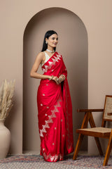 Sindoori Red Zari Satin Silk Saree