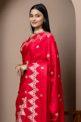 Sindoori Red Zari Satin Silk Saree