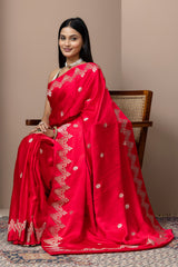 Sindoori Red Zari Satin Silk Saree