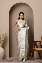 Self Embossed Silver Tissue Saree