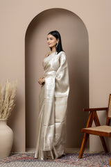 Self Embossed Silver Tissue Saree