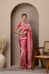 Rani Pink Meenakari Silk Saree
