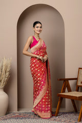 Red-Orange Shaded Ghat Chola Georgette Saree
