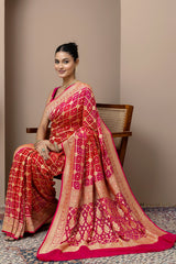 Red-Orange Shaded Ghat Chola Georgette Saree