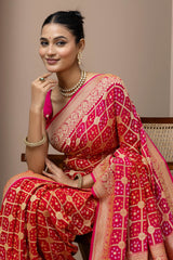 Red-Orange Shaded Ghat Chola Georgette Saree