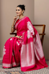 Tomato Red Floral Tussar Georgette Saree