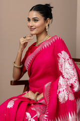 Tomato Red Floral Tussar Georgette Saree