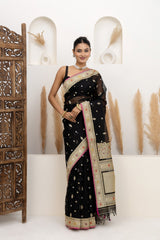 Black Organza Saree With Zari Bootas