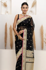 Black Organza Saree With Zari Bootas