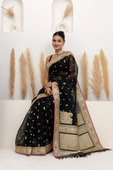 Black Organza Saree With Zari Bootas