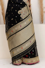 Black Organza Saree With Zari Bootas