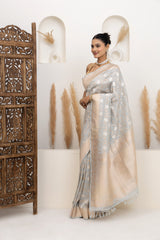 Gray Floral Jaal Tissue Silk Saree