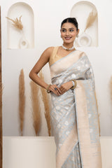 Gray Floral Jaal Tissue Silk Saree