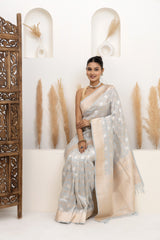 Gray Floral Jaal Tissue Silk Saree