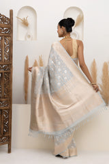 Gray Floral Jaal Tissue Silk Saree