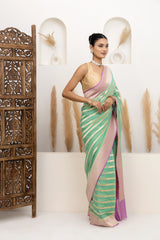 Aqua Green Zari Stripes Georgette Saree