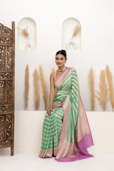 Aqua Green Zari Stripes Georgette Saree