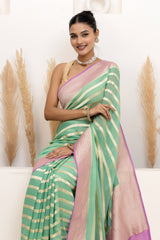 Aqua Green Zari Stripes Georgette Saree