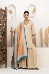 Peach & Aqua Tissue Georgette Dupatta