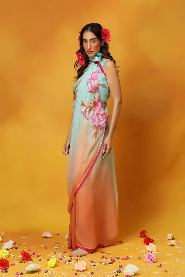 Whistling Hydrangea Chiffon Saree