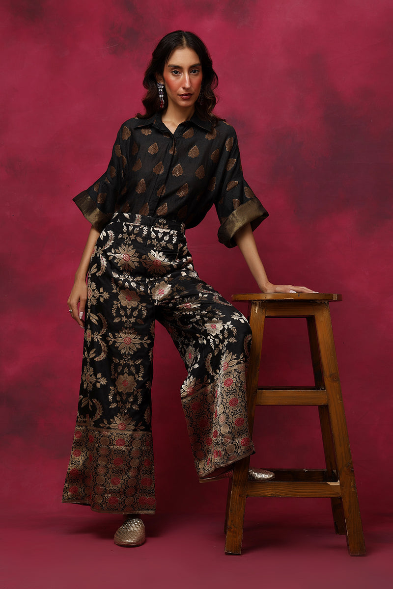 Posy of Black Roses Silk Coord Set