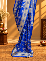 ⁠Sapphire Blue Silver Zari Banarasi Saree