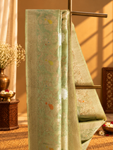 ⁠Antique Pista Sona Roopa Jangla Saree