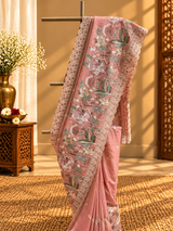 ⁠Salmon Pink Embroidered Silk Saree
