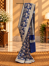 ⁠Royal Blue Gold Zari Banarasi Saree