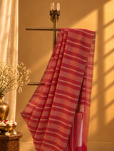 A red and zari stipe saree in chanderi georgette with a delicate zari border