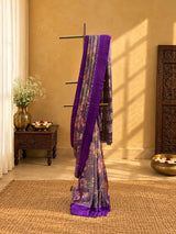 Tissue georgette floral printed saree with a satin border and pallu