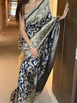 Blue Kadhwa Jangla Silk Benarasi Saree