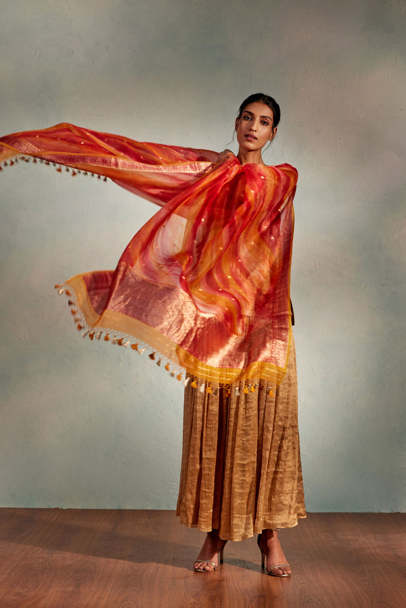 Cosmo Gold Sharara With Red Dupatta Cosmo Gold Sharara With Red Dupatta