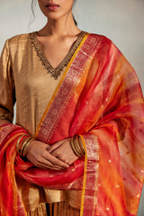 Cosmo Gold Sharara with Red Dupatta