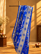 ⁠Sapphire Blue Silver Zari Banarasi Saree