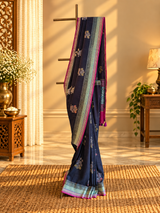 Charcoal Black Floral Muga Georgette Saree