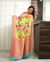 Dolly Jain in our Lime Green Hand-Painted Georgette Saree