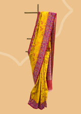 Bright yellow tussar georgette saree