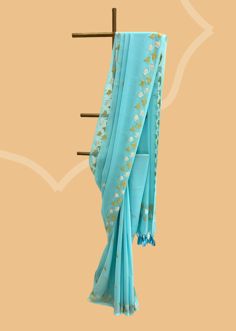 Sky blue georgette saree