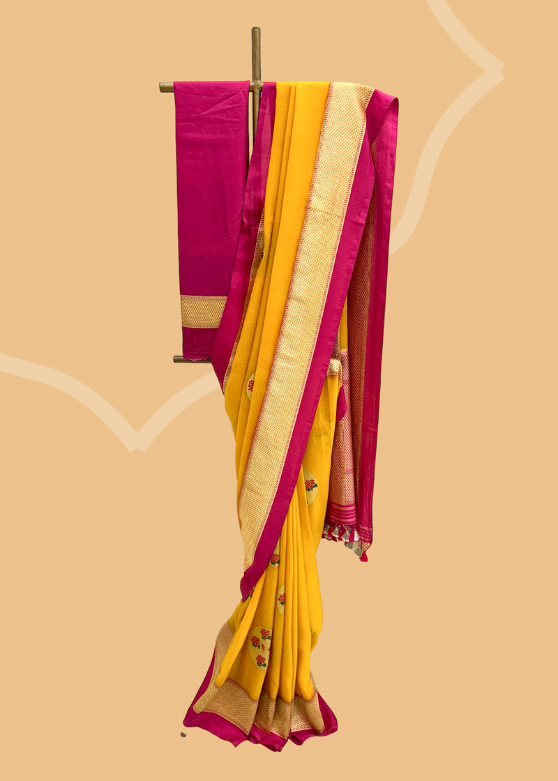 Mango yellow georgette saree