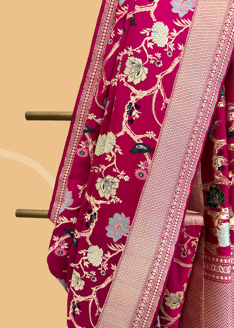 Rani pink silk saree