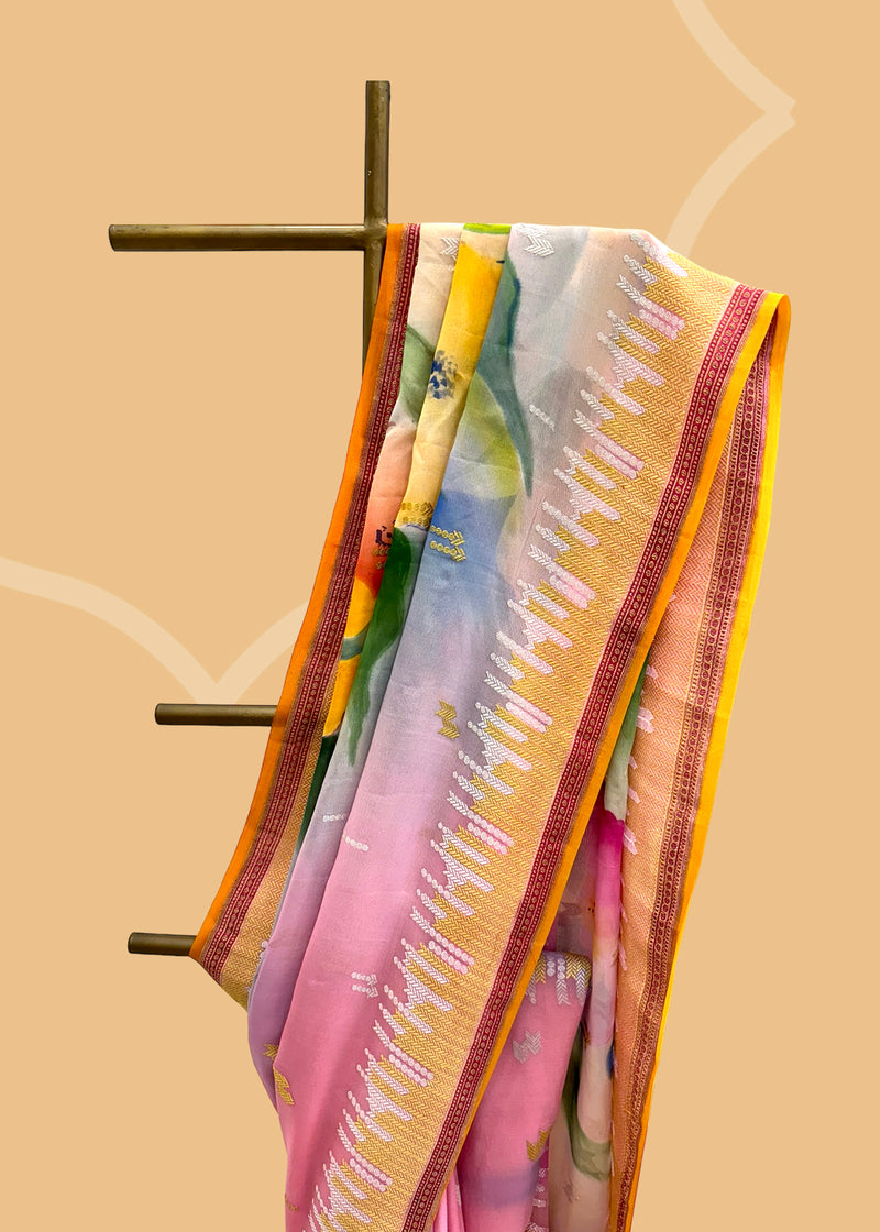 Handpainted tussar georgette saree