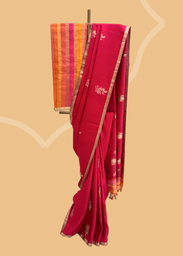 Red satin silk saree