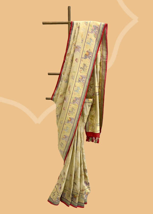 Ivory silk shikargah saree