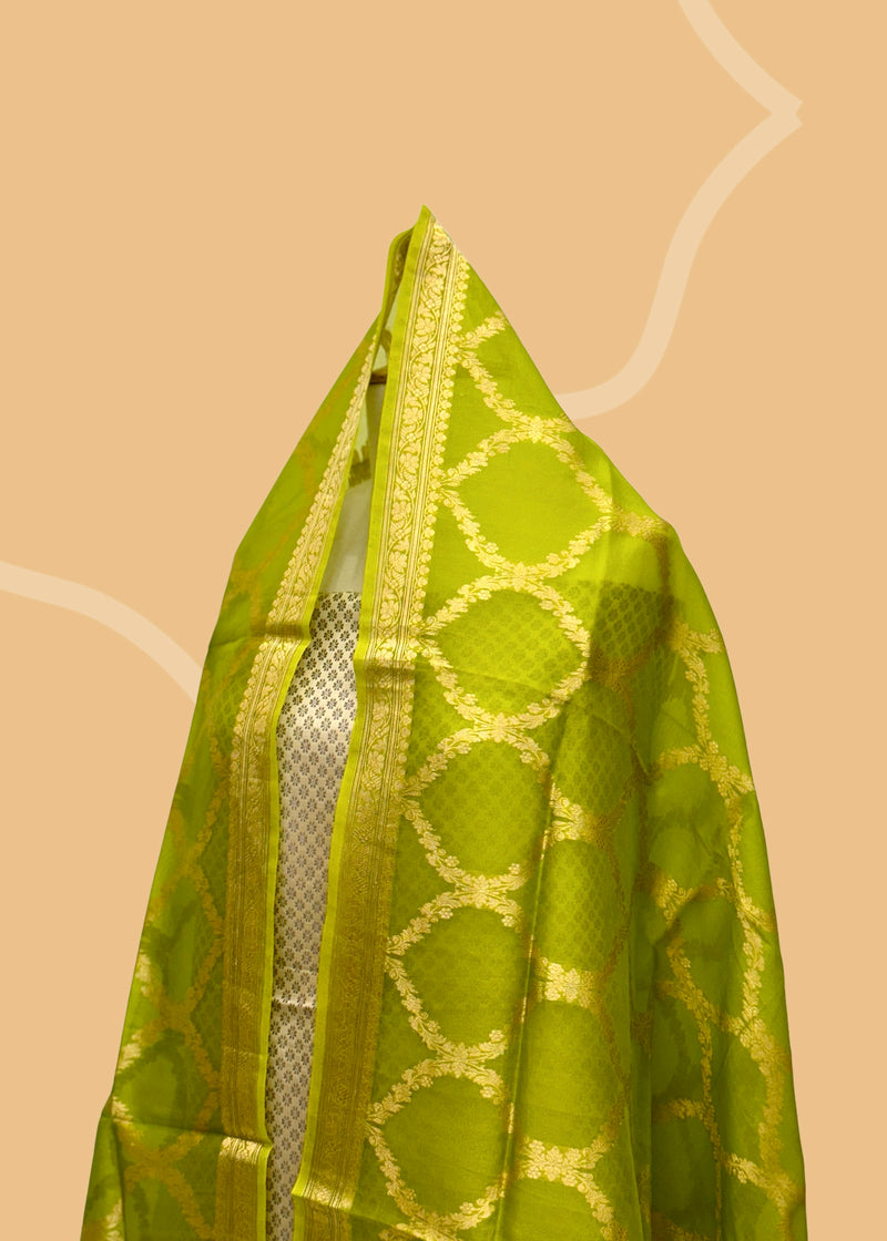 Lime green organza dupatta