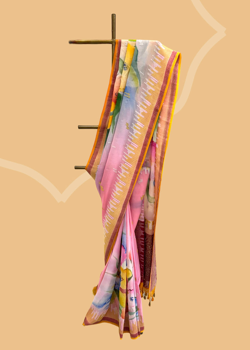 Handpainted tussar georgette saree