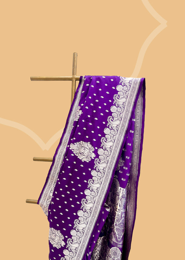 Purple Mashru Silk Pure Zari Benarasi Saree